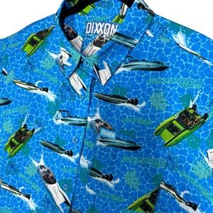Dixxon Eliminator Boats Party‎ Shirt  Women's Large Blue Vacation Beach Hawaiian